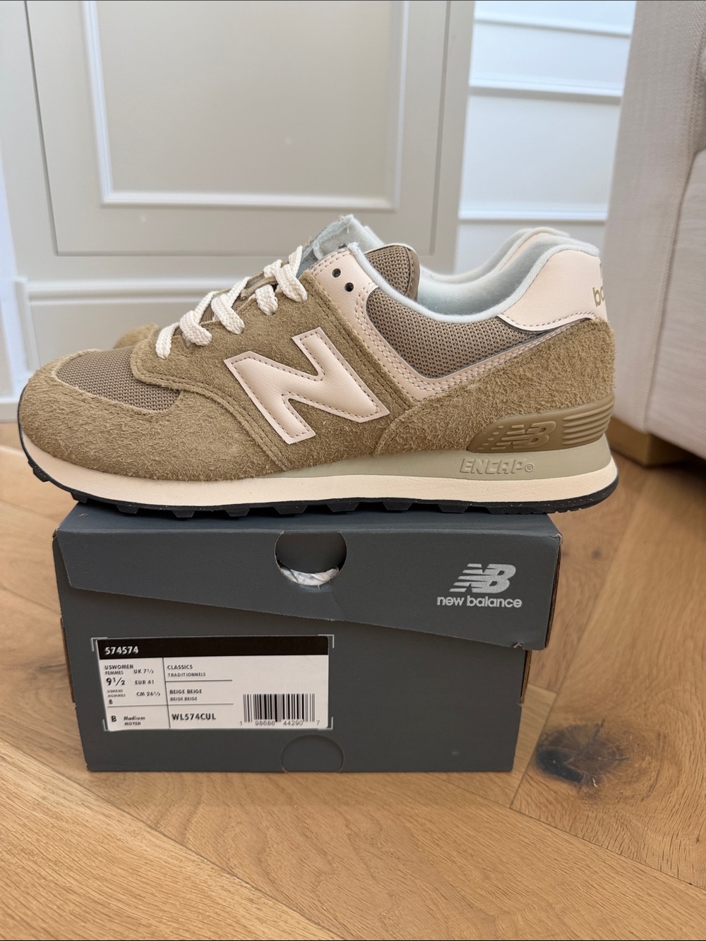 New Balance Women's Tan and Cream Suede Mesh Sneakers